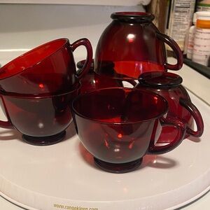 Royal Red Ruby 1940s Depression Glass Coffee Tea Cups Set 6